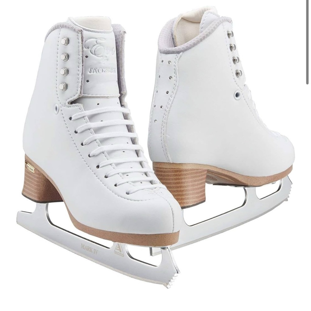 EVO BY JACKSON White and Brown Figure Skates with Stiff Ankle Support